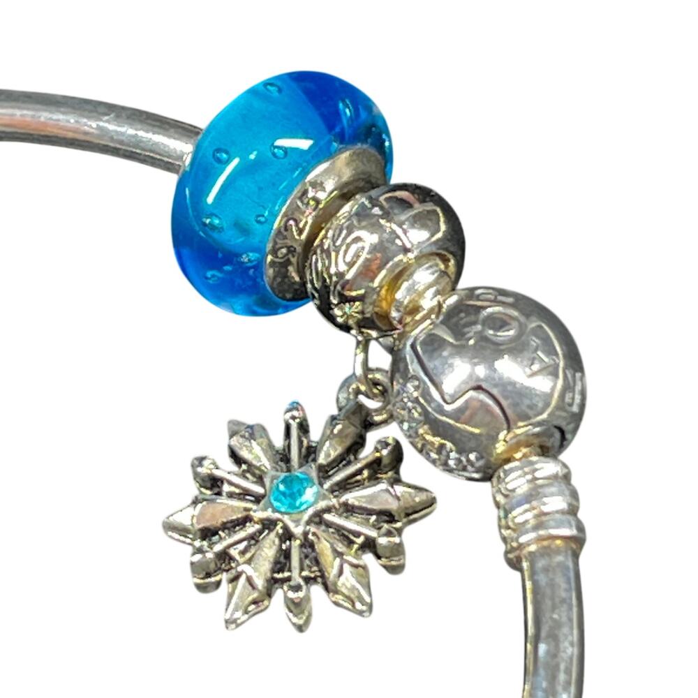 Pandora Limited Ed "Unique as You Are" Snowflake Bangle 925 Murano Blue Bead - Picture 12 of 16